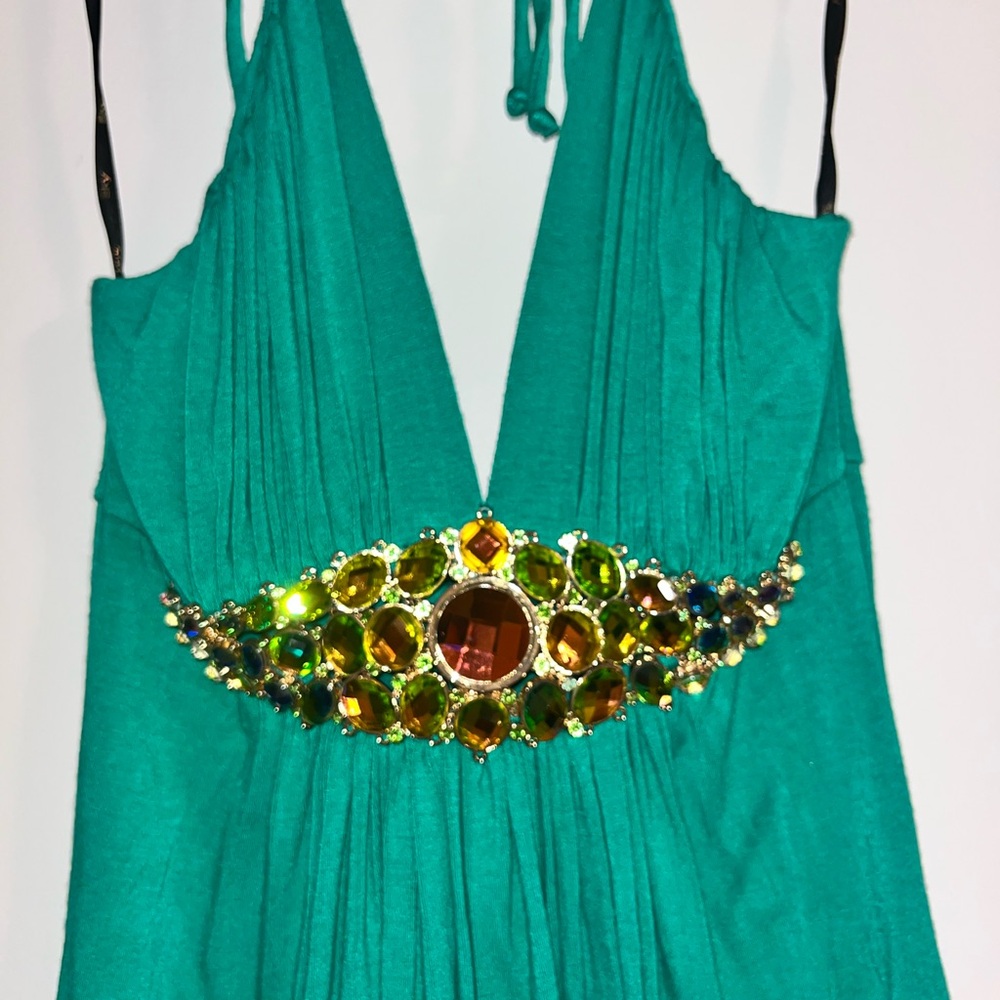 Elegant Green SKY Halter Dress - Picture 2 of 2